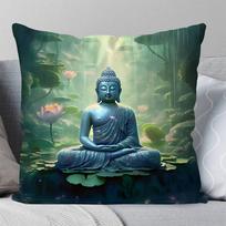 Religious Buddha With Flowers Pillow Case Fashion Square Pillowcase Bedroom Sofa Room Ins Decoration Leisure 40x40cm gray