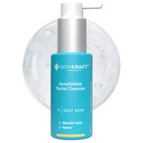 SkinKraft AcneShield Cleanser for Oily & Acne-Prone Skin - Glycolic Acid, Aloe Vera & Neem - pH-Balanced Oil-Control Cleanser with Gentle Exfoliati white