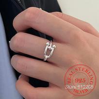 925 Silver Jewelry Personality Classic Horseshoe Finger Rings for Women Wedding Party Jewelry For Girls Friend Gift brown