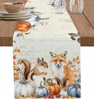 Rudens Voverė Moliūgas Lino Stalo Bėgikas Šventinės Party Dekoras Plaunamas Virtuvės Valgomojo Stalo Bėgikas Rudens Padėkos Dekoras 150x33cm beige
