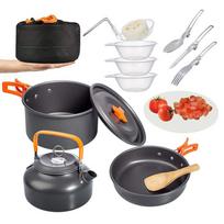Camping Cookware Kit Outdoor Cooking Set Aluminum Pot Equipment Travel Tableware Kitchen for Hiking Picnic BBQ black