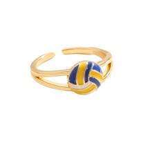 Copper Adjustable Finger Ring Spherical Shape Sports Balls Shaped Open Rings  Birthday Volleyball Ring beige