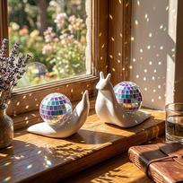 2 PCS Snail Shaped Snail Disco Ball Suncatcher Sunlight Catcher Ornament  Desktop 1 beige
