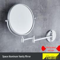 Aliumininis dvipusis makiažo veidrodis su pasukimu, sulankstomu mechanizmu ir 3x didinimu, montuojamas ant sienos be gręžimo. white