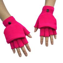 Adult Women Men Winter Hand Wrist Warmer Flip Cover Fingerless Gloves red