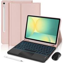 Coque Clavier pour Samsung Galaxy Tab S10 FE / S9 FE (10,9 ) Synthécuir Rose avec Clavier Rétroéclairé + Souris + Stylet