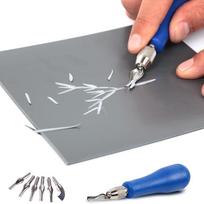 M-Modern-Art Block Cutters- Craft Linoleum Carving Tools With 12Pcs(6 Type) Blades & 2 Plastic Storage Handles mėlyna