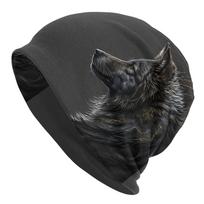 Night Moon Wolf Realistic Wolf Head Design Skull Cap Beanie Hat  Black Unisex Hip Hop Fashionable Winter Hat for Men  Women C One Size black