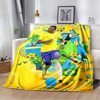 Vinicius Jr Brazil National Team Flannel Throw Blanket Green Yellow Flag Crest Print Soft Plush Blanket Sofa Bedroom Decor Gift For Youth Soccer Fans 80cm x 120cm blue