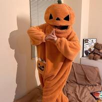 Pumpkin Onesie Pajamas for Women and Men Winter Warm Fleece Loungewear Pajama Cozy Sleepwear Adult Long Sleeve Home Loungewear Jumpsuit Hooded Blanket M/L brown