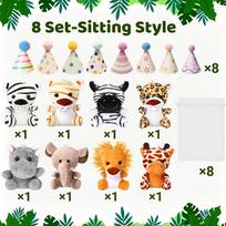 8-40Sets Adopt An Animal Party Favor Safari Stuffed Animals Bulk Hat and Gift Bag Jungle Animal Plush for Birthday Baby Shower beige