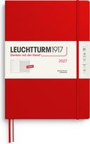 Leuchtturm 1917 Savaitinis planuoklis su užrašų knygele su linijomis kietais viršeliais Leuchtturm 1917 2027 EN A4+, raudonas