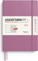 Leuchtturm 1917 Savaitinis planuoklis su užrašų knygele su linijomis kietais viršeliais Leuchtturm 1917 2027 EN B5, rožinis