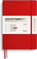 Leuchtturm 1917 Savaitinis planuoklis su užrašų knygele su linijomis kietais viršeliais Leuchtturm 1917 2027 EN B5, raudonas