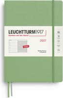Leuchtturm 1917 Savaitinis planuoklis su užrašų knygele su linijomis kietais viršeliais Leuchtturm 1917 2027 EN B5, šviesiai žalias