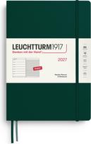 Leuchtturm 1917 Savaitinis planuoklis su užrašų knygele su linijomis kietais viršeliais Leuchtturm 1917 2027 EN B5, tamsiai žalias