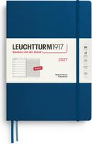 Leuchtturm 1917 Savaitinis planuoklis su užrašų knygele su linijomis kietais viršeliais Leuchtturm 1917 2027 EN B5, indigo