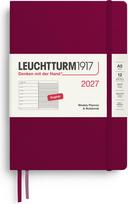 Leuchtturm 1917 Savaitinis planuoklis su linijuota užrašų knygele kietais viršeliais Leuchtturm 1917 2027 EN A5, bordo