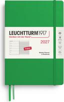 Leuchtturm 1917 Savaitinis planuoklis su linijuota užrašų knygele kietais viršeliais Leuchtturm 1917 2027 EN A5, žalias