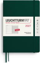 Leuchtturm 1917 Savaitinis planuoklis su linijuota užrašų knygele kietais viršeliais Leuchtturm 1917 2027 EN A5, tamsiai žalias