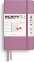 Leuchtturm 1917 Savaitinis planuoklis su užrašų knygele su linijomis kietais viršeliais Leuchtturm 1917 2027 EN A6, rožinis
