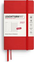 Leuchtturm 1917 Savaitinis planuoklis su užrašų knygele su linijomis kietais viršeliais Leuchtturm 1917 2027 EN A6, raudonas