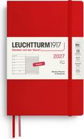 Leuchtturm 1917 Savaitinis planuoklis su užrašų knygele su linijomis minkštu viršeliu Leuchtturm1917 2027 EN B6+, raudonas