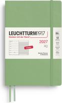 Leuchtturm 1917 Savaitinis planuoklis su užrašų knygele su linijomis minkštu viršeliu Leuchtturm1917 2027 EN B6+, šviesiai žalias