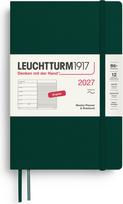 Leuchtturm 1917 Savaitinis planuoklis su užrašų knygele su linijomis minkštu viršeliu Leuchtturm1917 2027 EN B6+, tamsiai žalias