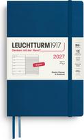 Leuchtturm 1917 Savaitinis planuoklis su užrašų knygele su linijomis minkštu viršeliu Leuchtturm1917 2027 EN B6+, indigo