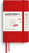 Leuchtturm 1917 Savaitinis planuoklis su užrašų knygele su linijomis minkštu viršeliu Leuchtturm 1917 2027 EN A6, raudonas
