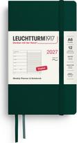 Leuchtturm 1917 Savaitinis planuoklis su užrašų knygele su linijomis minkštu viršeliu Leuchtturm 1917 2027 EN A6, tamsiai žalias