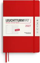Leuchtturm 1917 Savaitinis planuoklis su taškuota užrašų knygele kietais viršeliais Leuchtturm 1917 2027 EN A5, raudonas