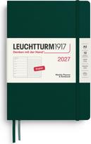 Leuchtturm 1917 Savaitinis planuoklis su taškuota užrašų knygele kietais viršeliais Leuchtturm1917 2027 EN A5, tamsiai žalios spalvos