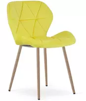 Kėdė su aksominiu apmušalu ir metalinėmis ąžuolo imitacijos kojomis, geltona, 76,5 × 46 × 53 cm