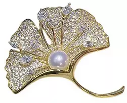 Troli Auksuotas segtukas su krištolais ir dirbtiniu perlu Ginkgo biloba Gold