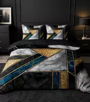 Riposo Premium Digital satino medvilnės patalynės komplektas MARBLE ART Mėlynas 200x220 cm
