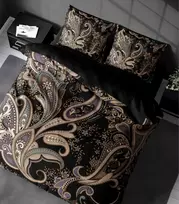 Riposo Premium Digital satino medvilnės patalynės komplektas PAISLEY Juodas 200x220 cm