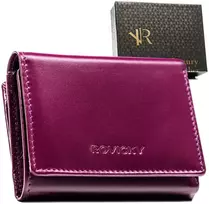 Violetinis portfel damski ze skóry naturalnej wyposażony w system RFID - Rovicky