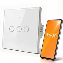 Qoltec Išmanusis lietimui jautrus 3 kanalų šviesos jungiklis | Wi-Fi | Laikmatis | Tuya | Smart life | Grūdintas stiklas | Baltas