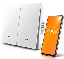 Qoltec 2 kanalų išmanusis šviesos jungiklis | Wi-Fi | Laikmatis | Tuya | Smart Life | Baltas
