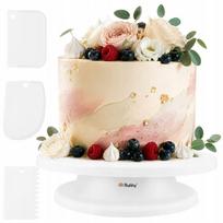 Besisukantis tortų dekoravimo padėklas Ruhhy, 28 cm, su 3 mentelėmis