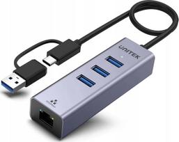 Unitek Unitek Hub USB C 4w1 Ethernet 3 x USB A 5Gbps z adapterem USB A | Y-3088B | 4894160048967