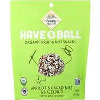 Sunny Fruit, „Have A Ball™“ ekologiški vaisių ir riešutų užkandžiai su abrikosų ir kakavos pupelėmis bei lazdyno riešutais, 126 g