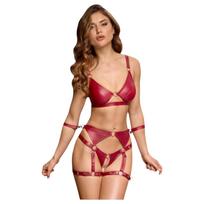 Cottelli Bondage - Blizgantis liemenėlės komplektas ir antrankiai (raudona) - XL