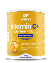 Gamtoje geriausias cinkas + selenas + vitaminas C. Unikali imunitetą stiprinanti formulė – didelė vitamino C dozė su cinku ir selenu. Be cukraus. 150 g