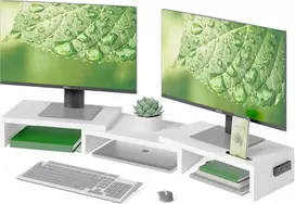 BONTEC dvigubas monitorių stovas su telefono laikikliu, reguliuojamas, baltas MTR-S3-WH-FBA