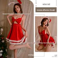 Sexy Red Bowknot Christmas Lingerie Dress - Backless Holiday Pajamas One Size red