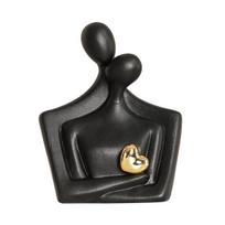 Ceramic Couple Statue Hugging Figurine for Shelf Decor Romantic TV Stand Kissing Lover Couple Heart Sculpture for Wedding B black