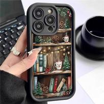 Kalėdinė knygų lentynos kopėtėlės Juodas telefono dėklas iPhone 14/15/16/17 Pro Max Galaxy A50/A50S/A30S juoda